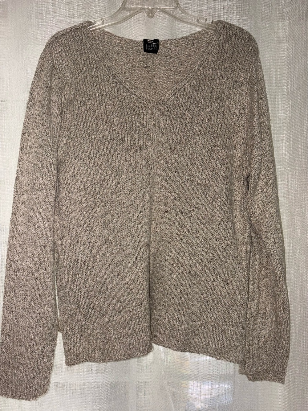EILEEN FISHER Oatmeal V-Neck Knit Sweater -